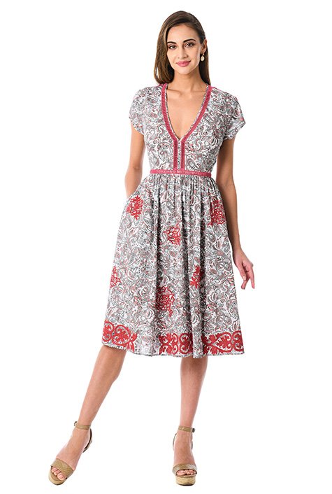 Shop Embellished paisley print cotton dress | eShakti