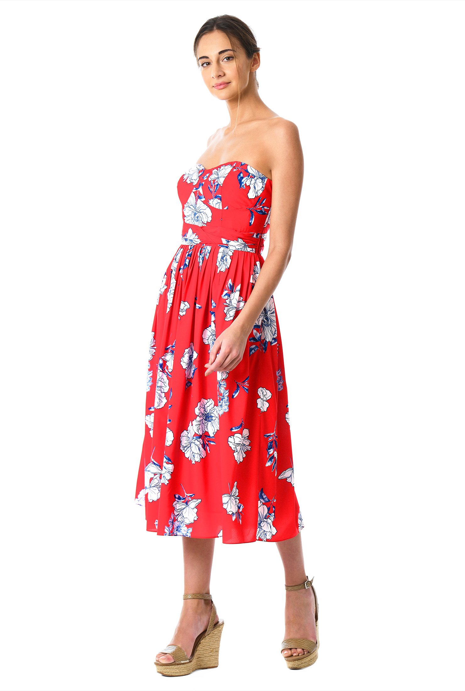 Shop Floral print crepe corset style strapless dress | eShakti