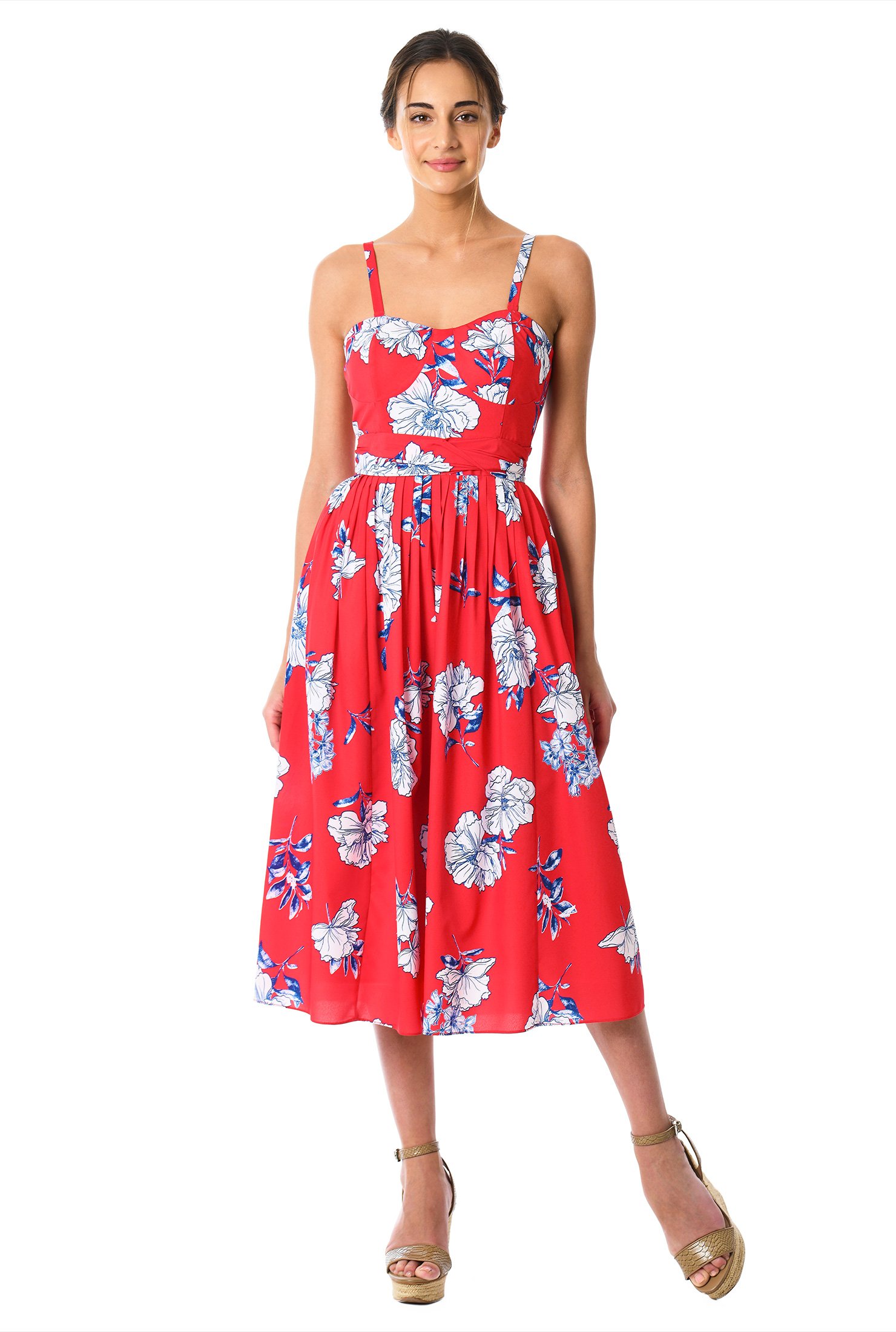 Shop Floral print crepe corset style strapless dress | eShakti