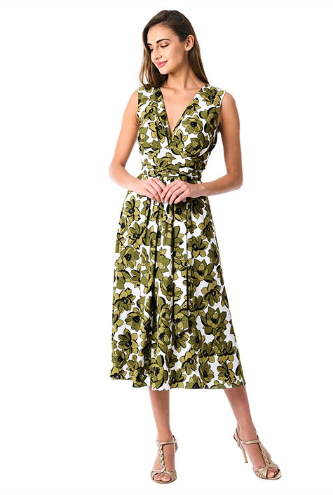 Shop Tie waist empire floral print crepe dress | eShakti