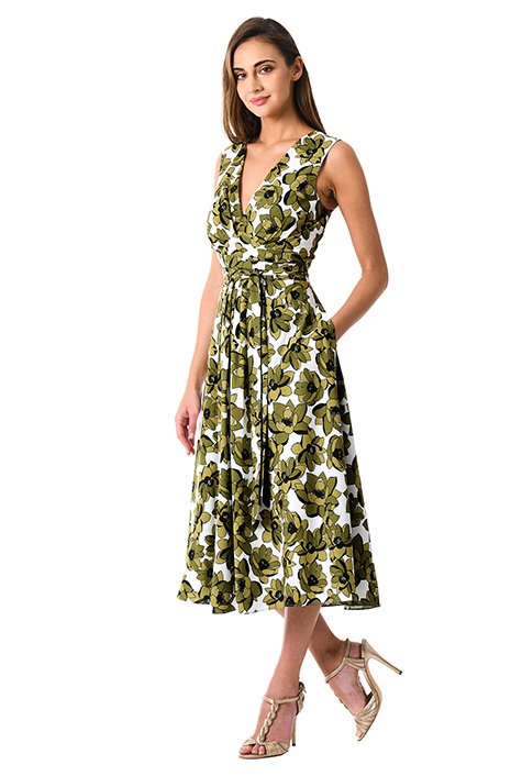 Shop Tie waist empire floral print crepe dress | eShakti