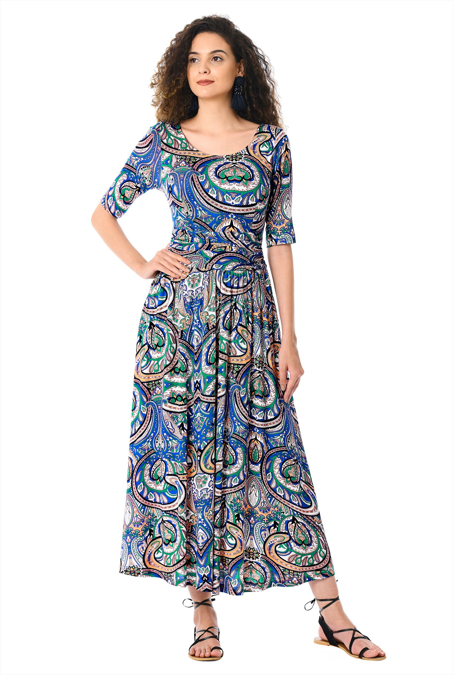 Shop Tile print ruched waist cotton knit dress | eShakti
