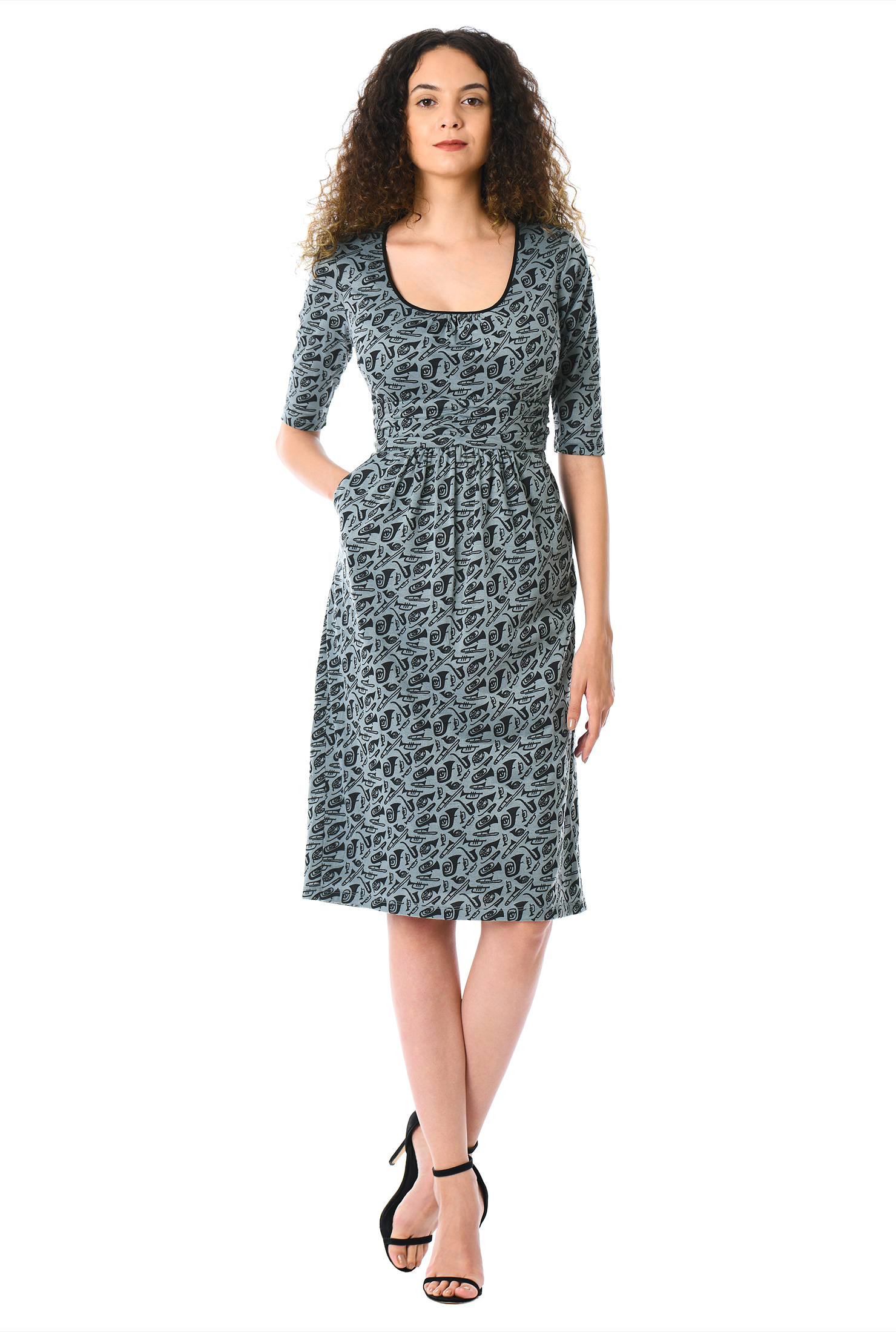 Shop Pleat waist bugle print cotton knit dress eShakti