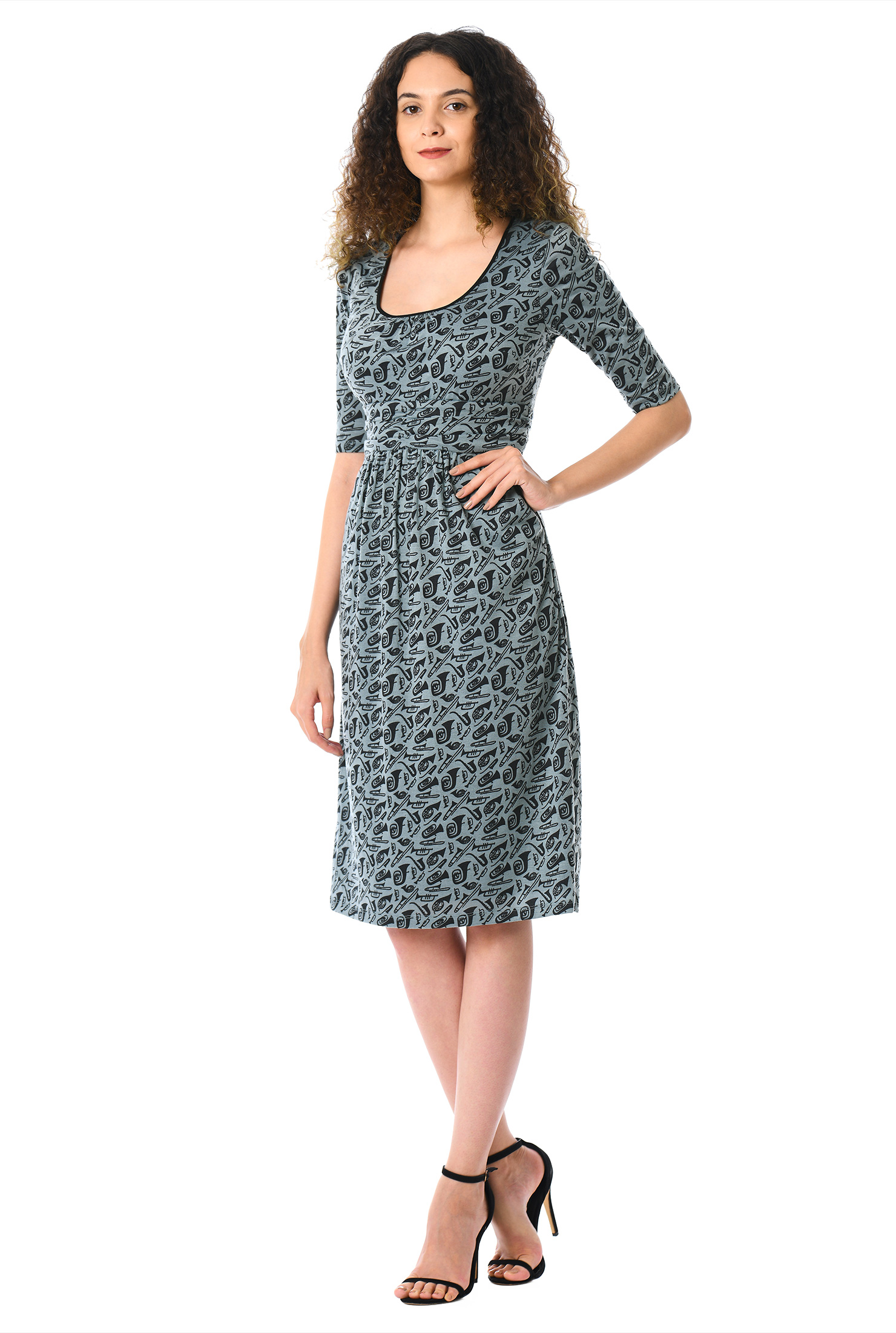 Shop Pleat waist bugle print cotton knit dress eShakti