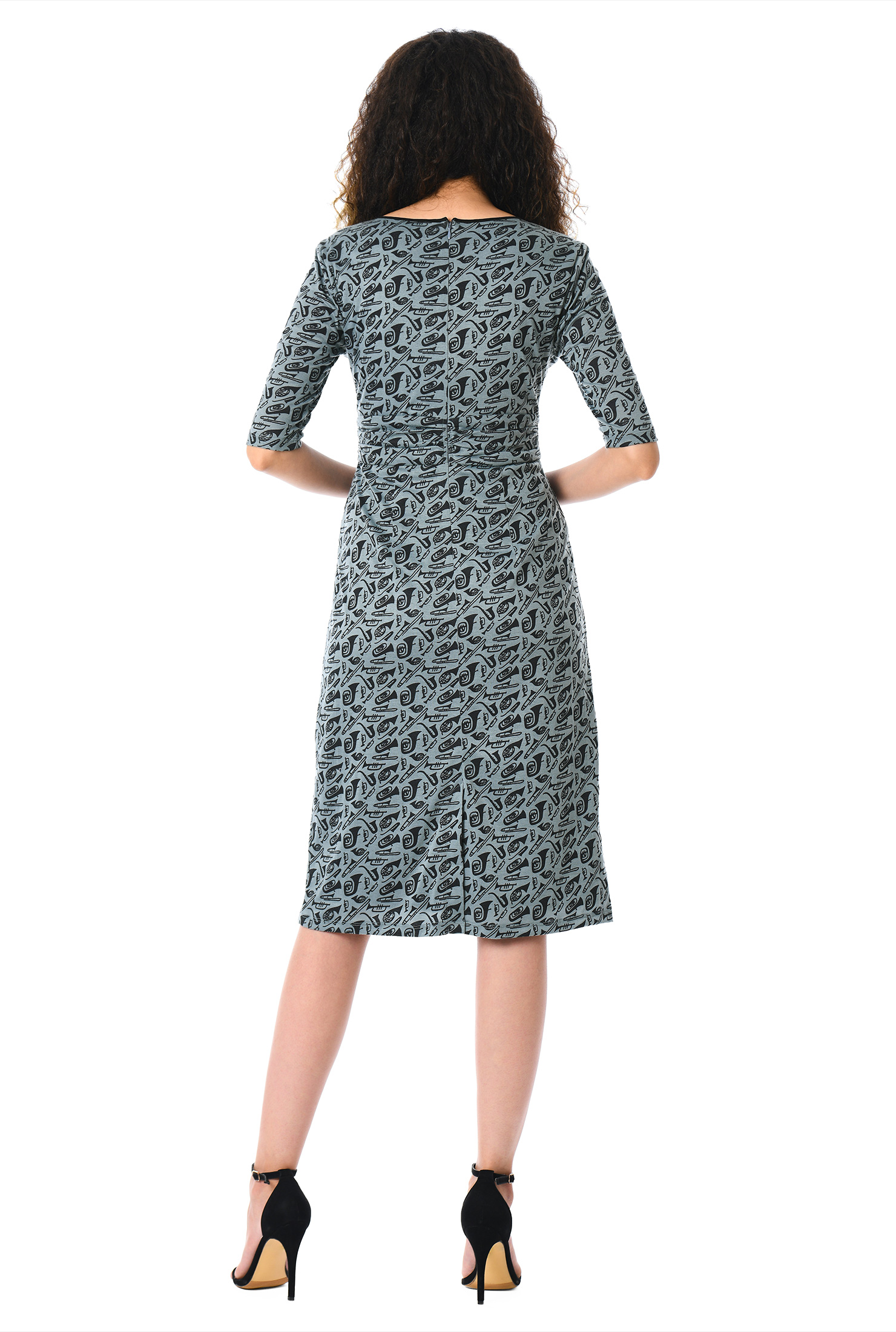 Shop Pleat waist bugle print cotton knit dress eShakti