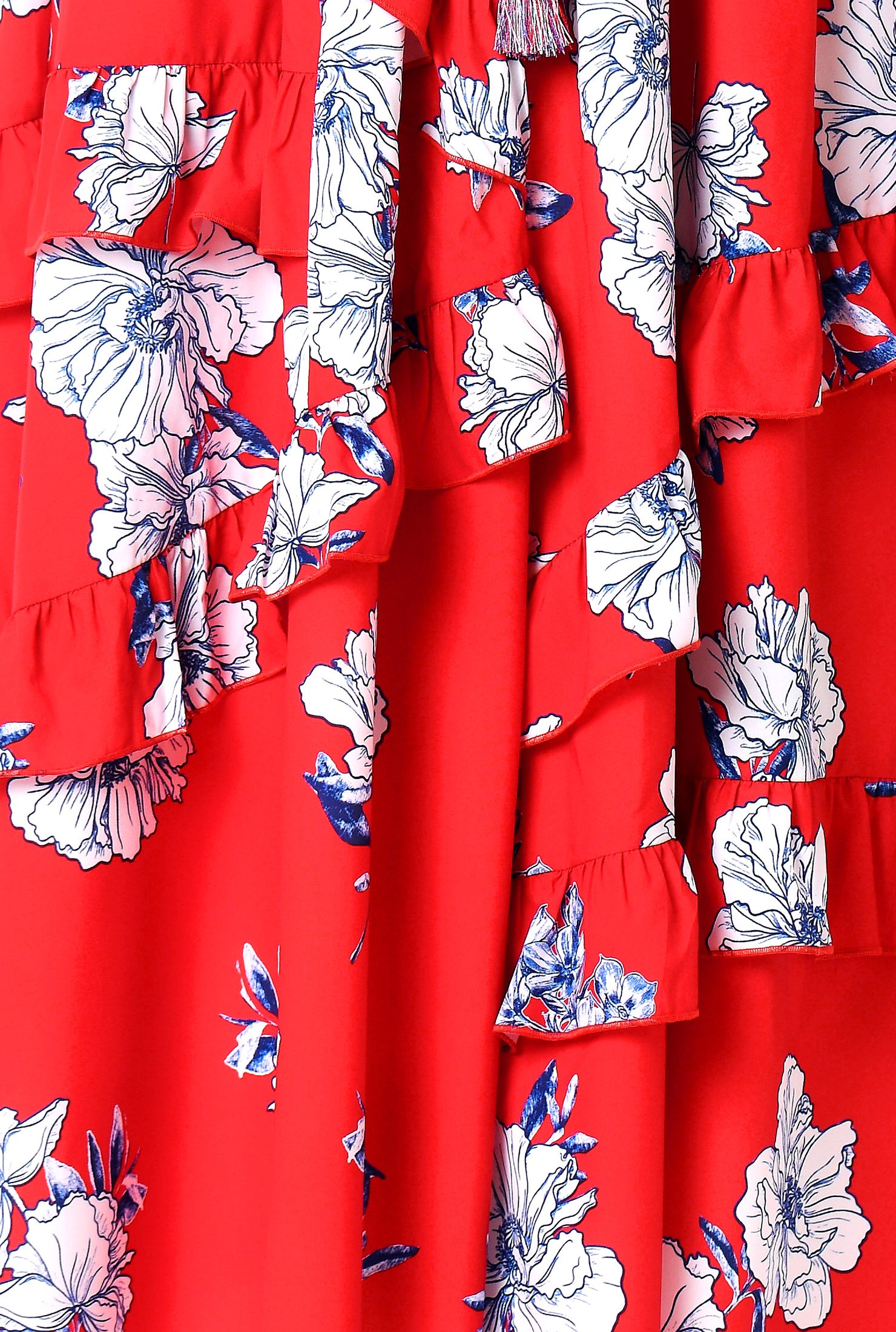 Shop Ruffle floral print crepe surplice dress | eShakti