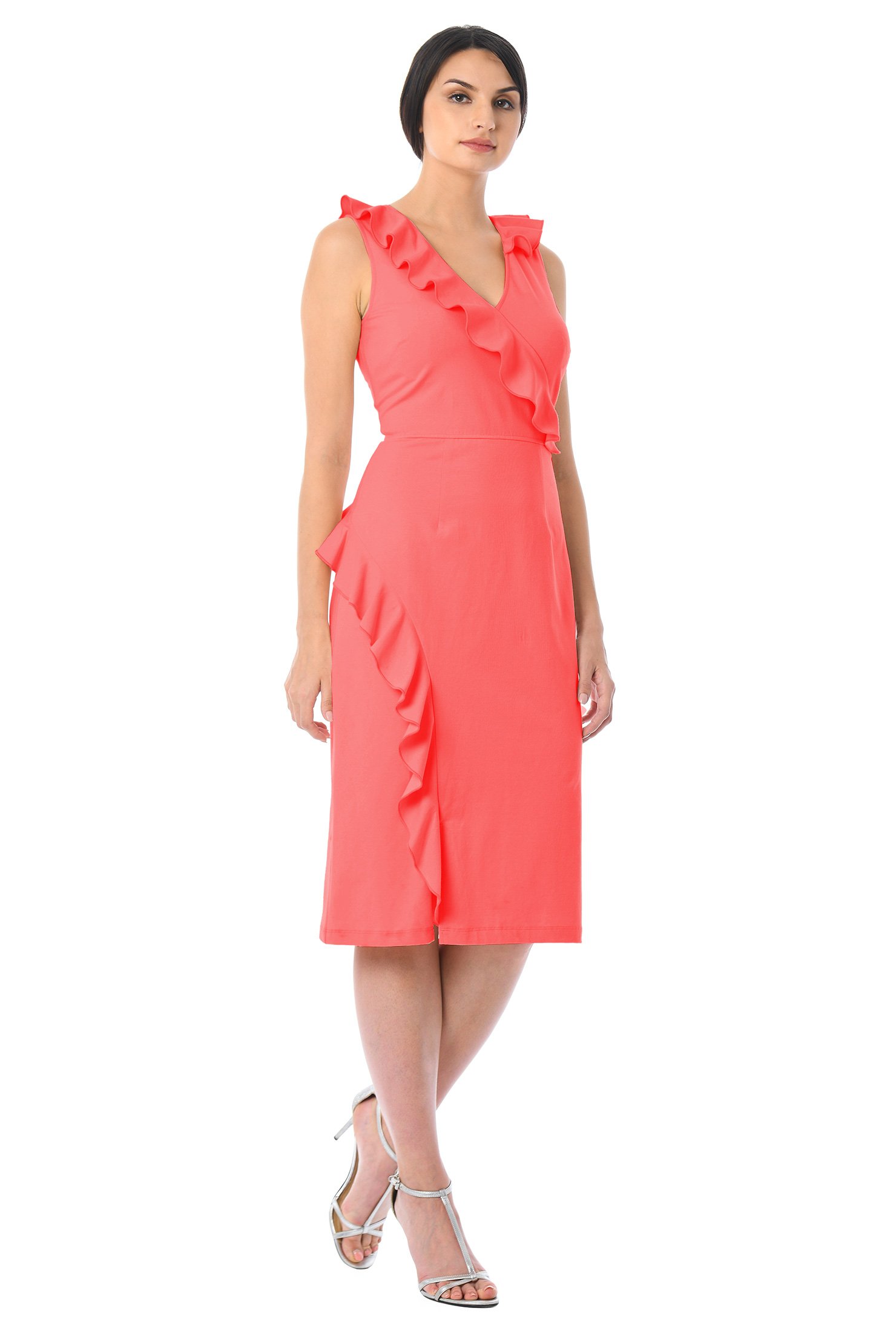 Shop Diagonal ruffle cotton knit sheath dress | eShakti