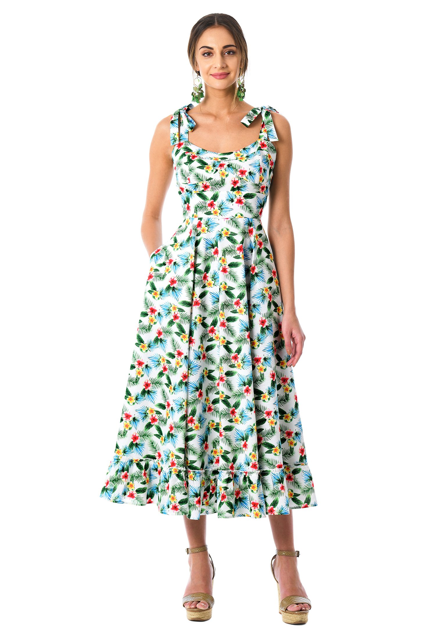 Shop Floral print corset style shoulder tie cotton dress | eShakti