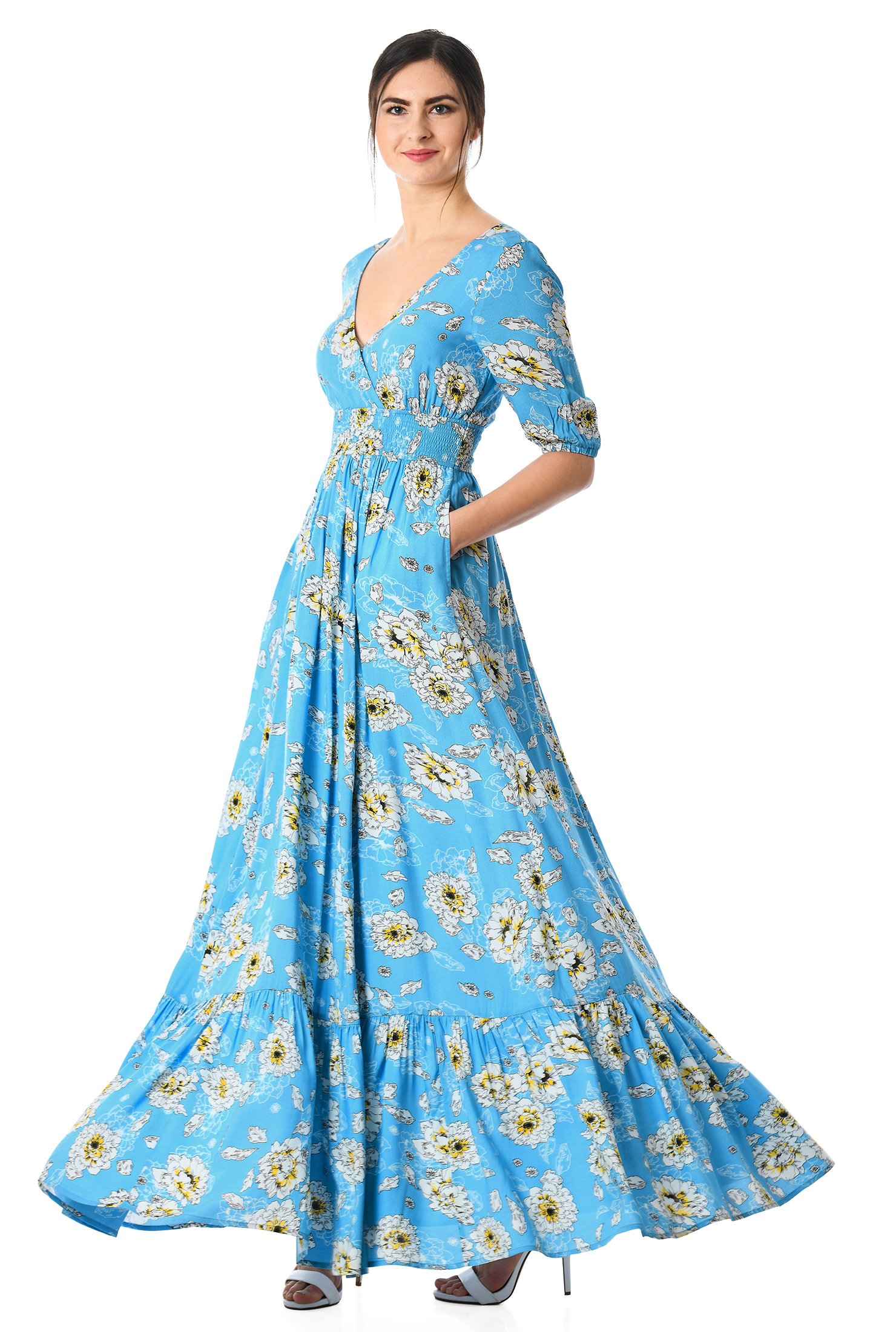 Shop Floral Print Smocked Waist Maxi Dress Eshakti 6811