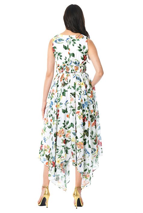 Shop Handkerchief hem tropical floral print georgette dress | eShakti