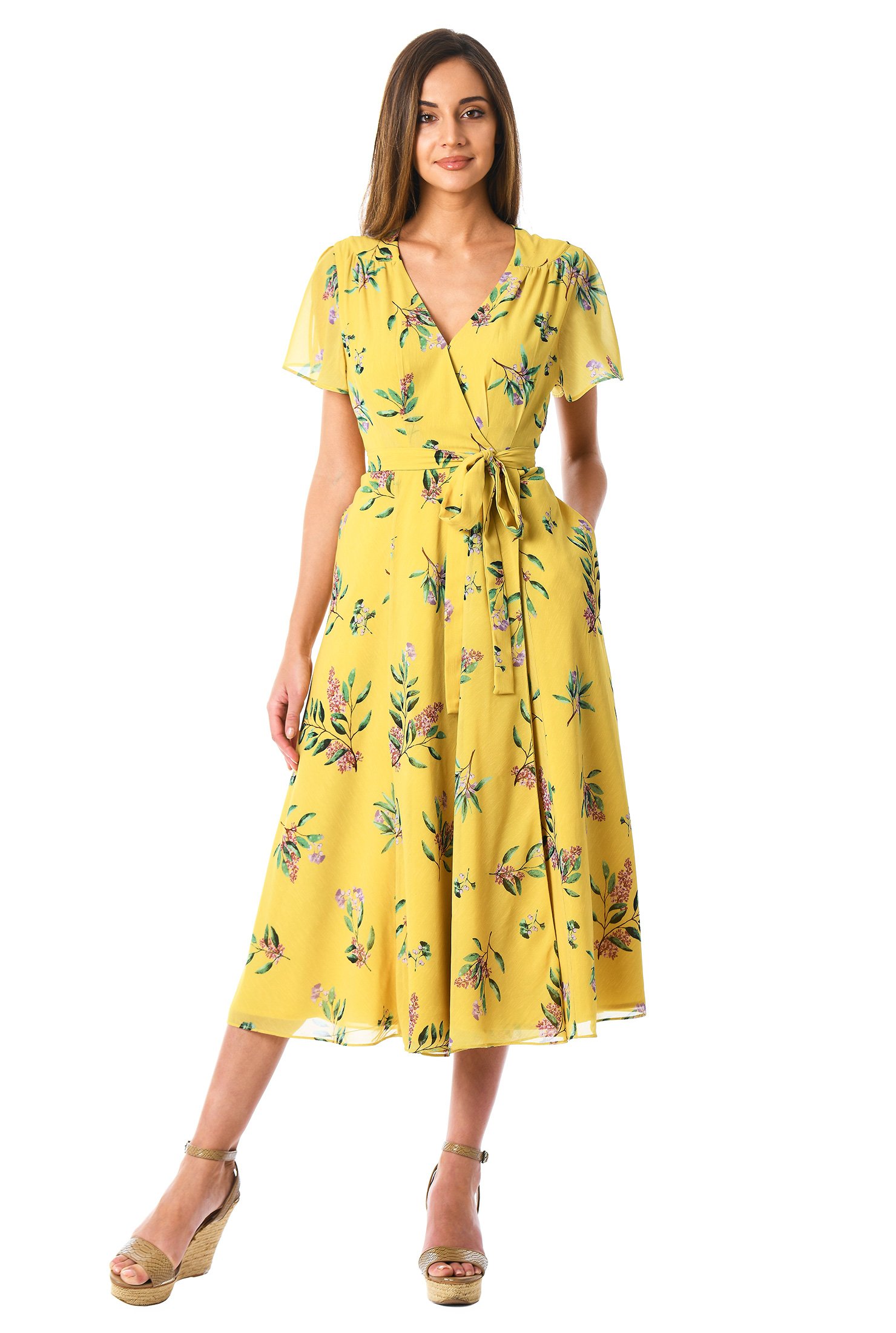 botanical georgette wrap dress