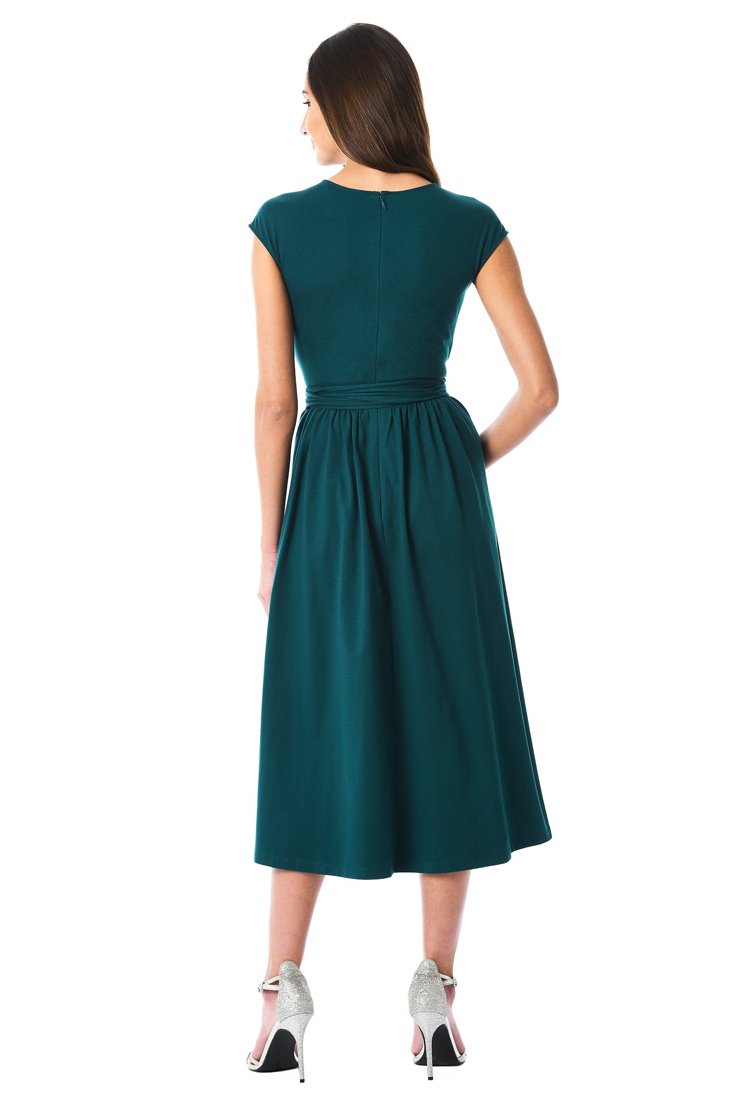 Shop Cotton knit pleated obi belt dress | eShakti