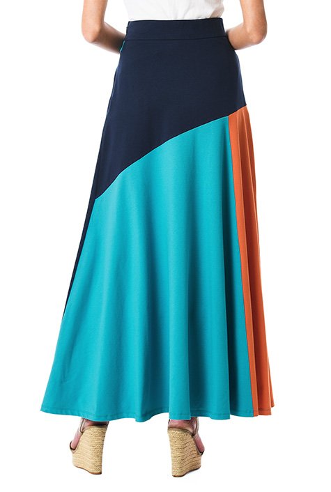 Shop Colorblock cotton knit flared skirt | eShakti