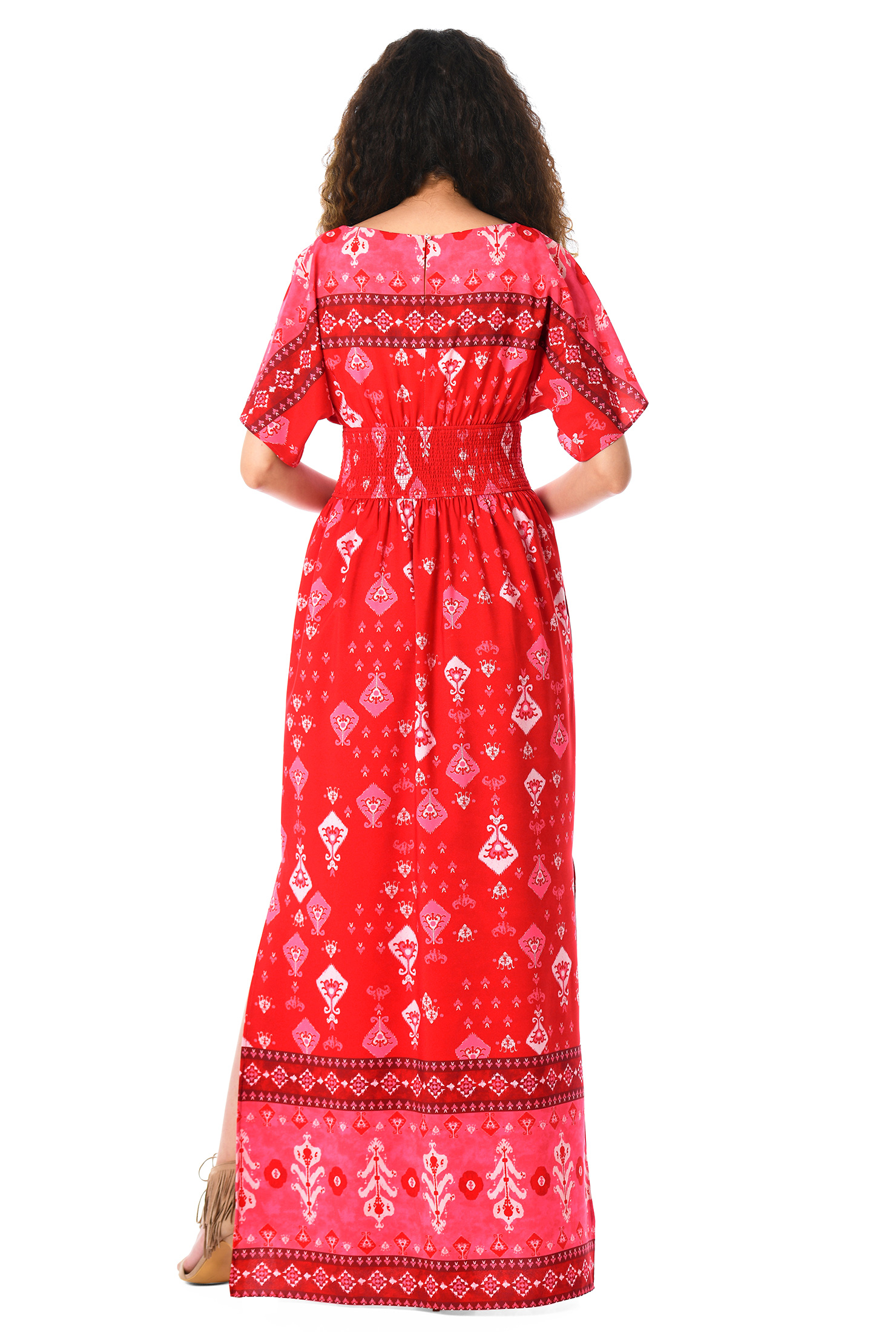 Shop Graphic print smocked waist crepe maxi dress eShakti