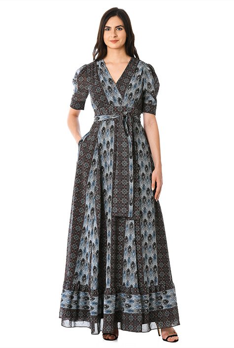 Shop Mixed print georgette banded empire maxi dress | eShakti