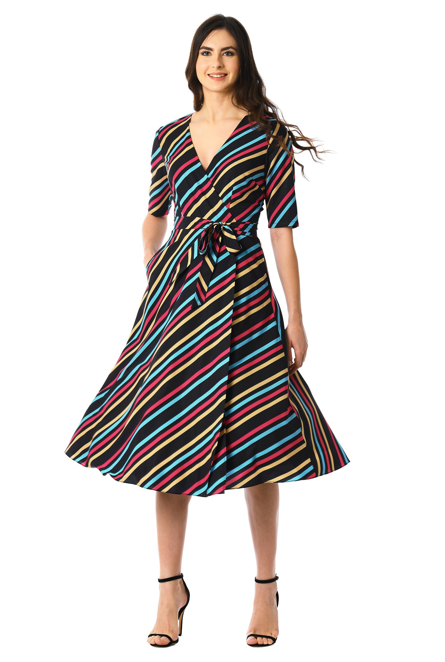 Shop Stripe print crepe wrap dress | eShakti