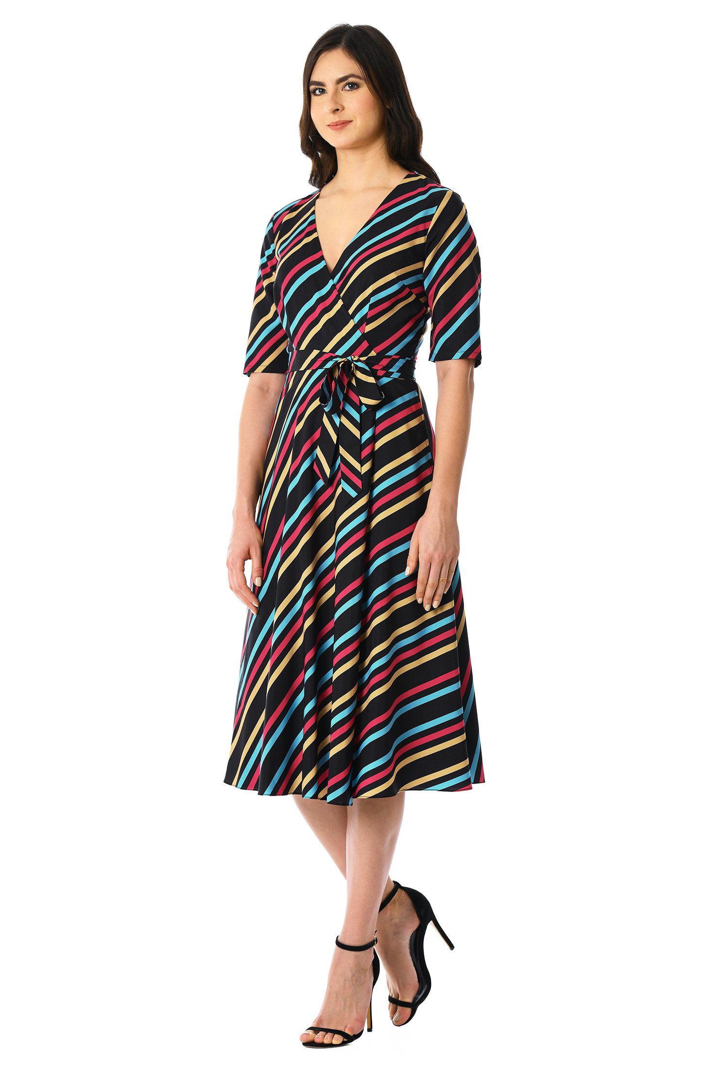 Shop Stripe print crepe wrap dress | eShakti