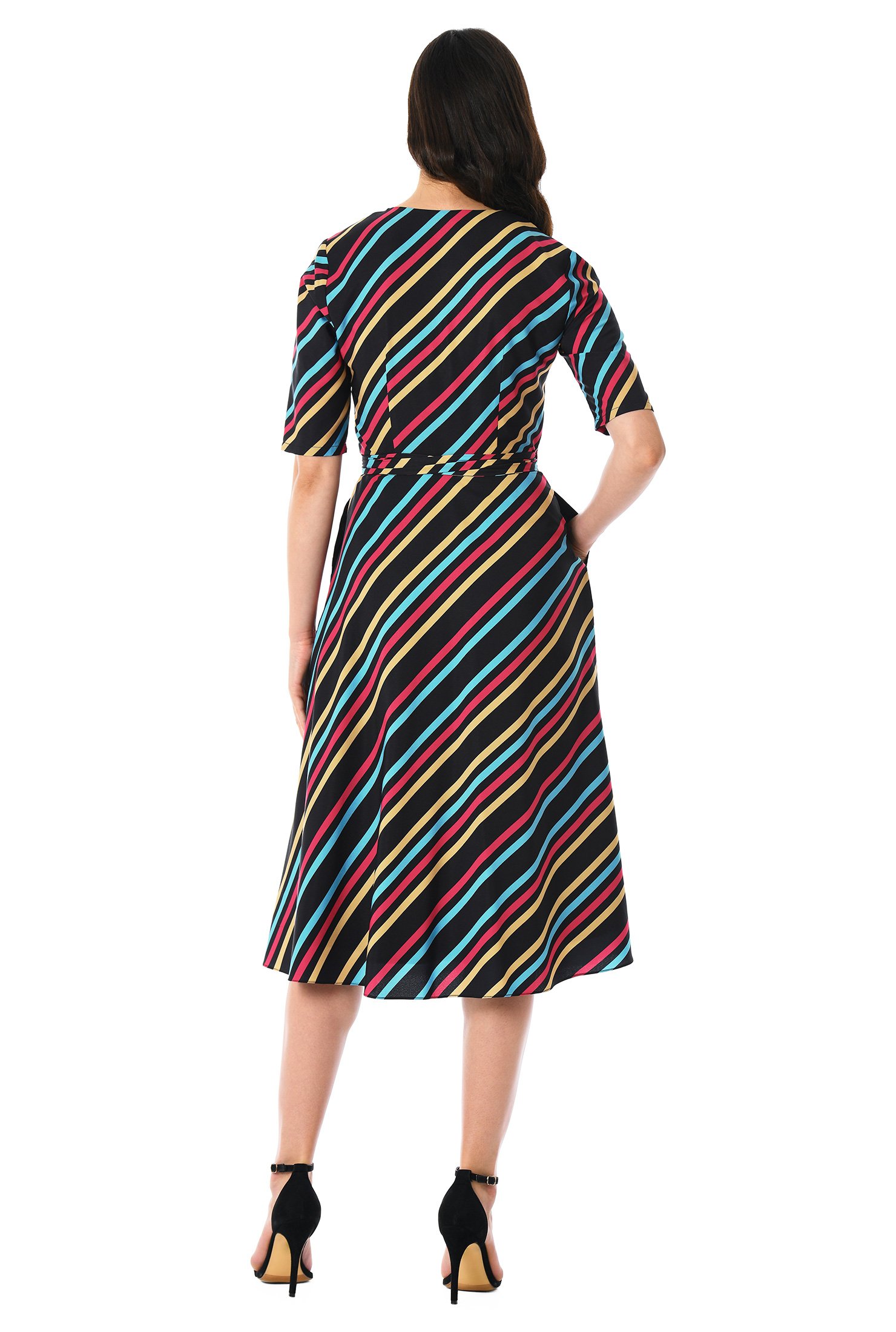 Shop Stripe print crepe wrap dress | eShakti