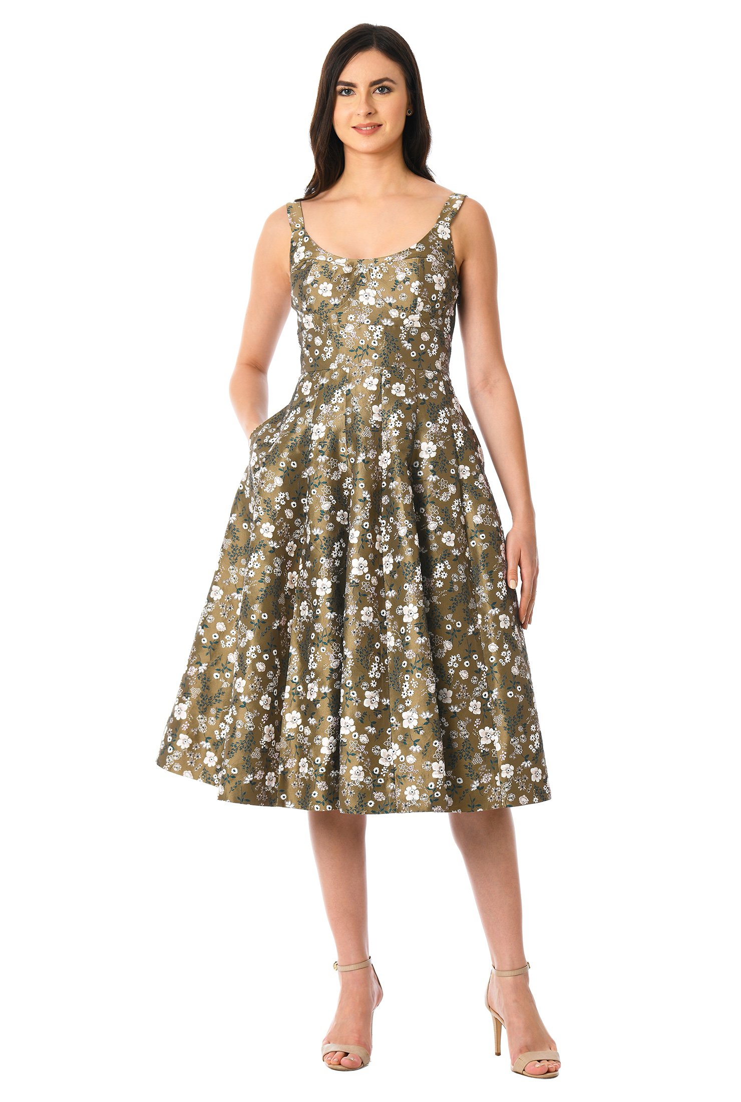 Shop Floral jacquard corset style dress | eShakti