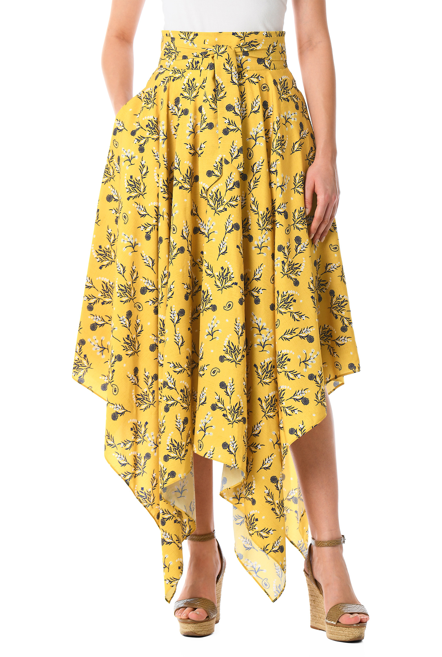 Shop Handkerchief hem floral print crepe skirt eShakti