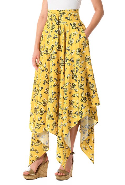 Shop Handkerchief hem floral print crepe skirt | eShakti