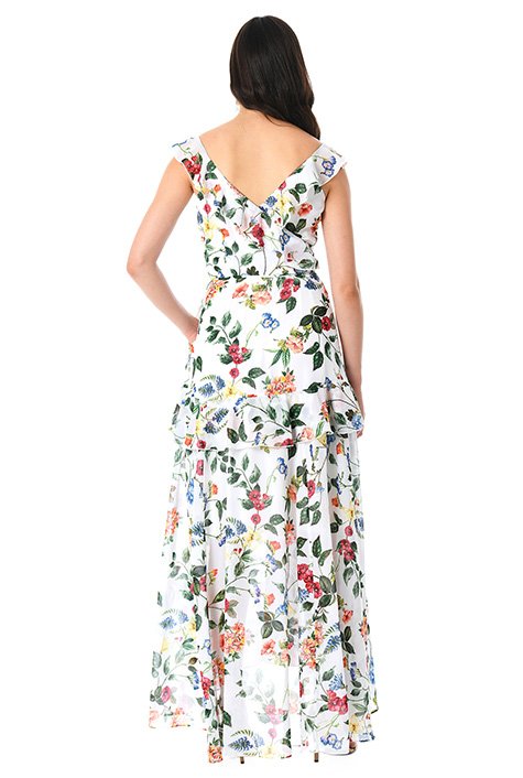 Shop Ruffle floral print tassel tie georgette dress | eShakti