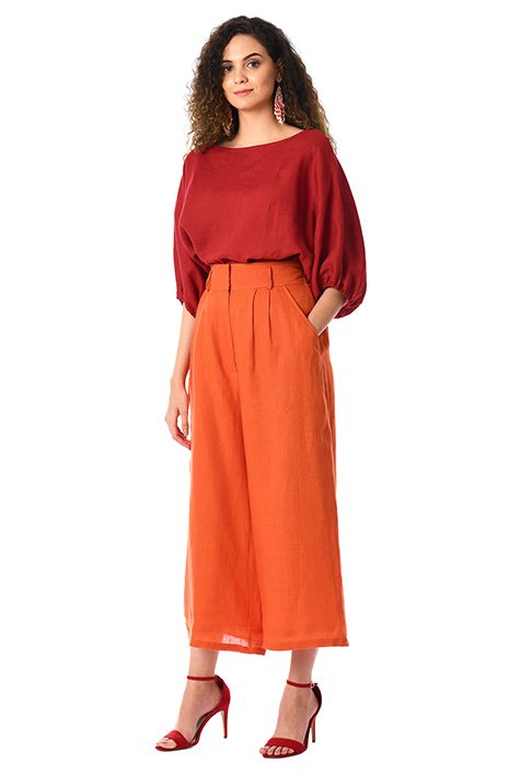 High Waist Linen Pants Orange