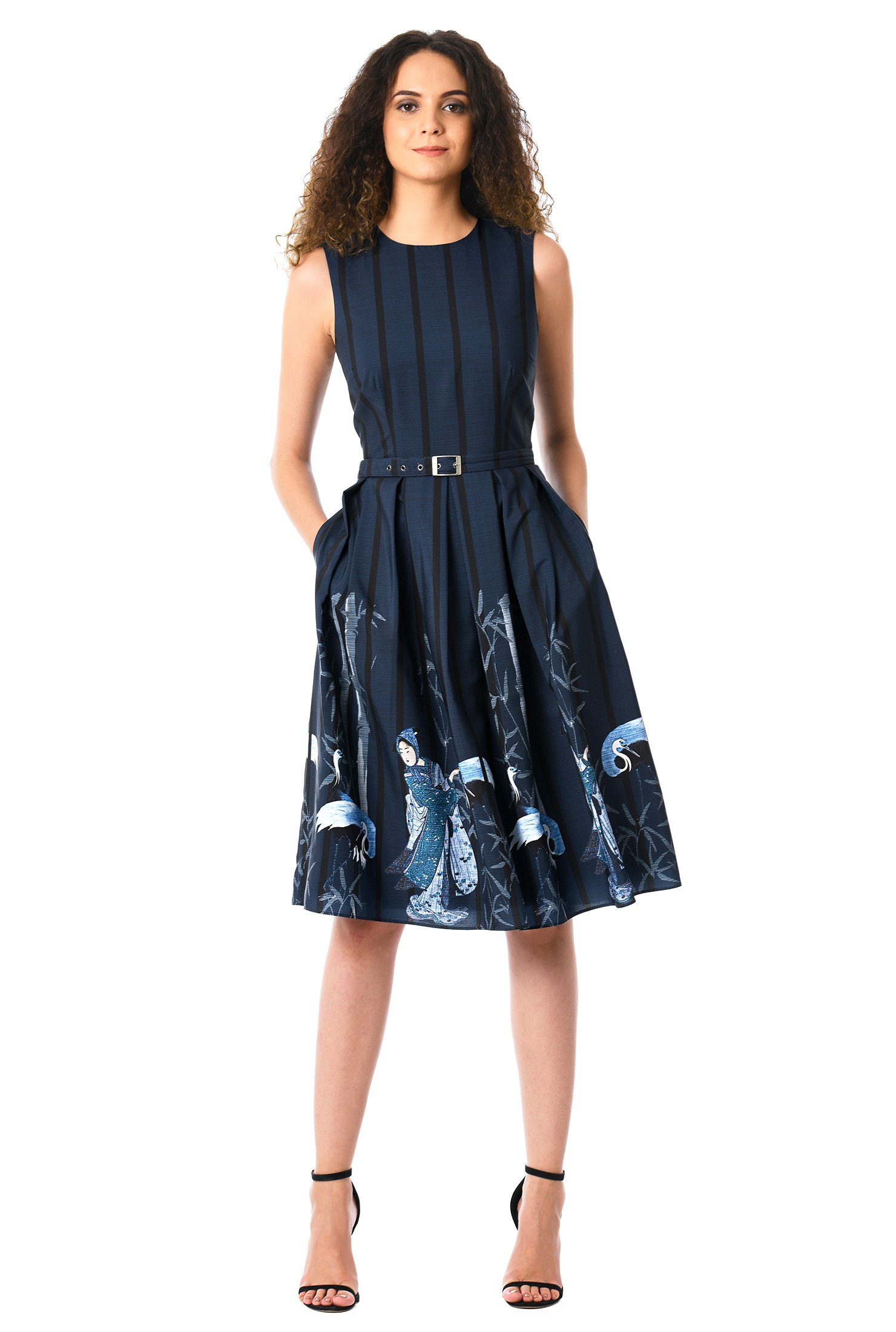 Shop Geisha Print Crepe Belted Dress Eshakti 