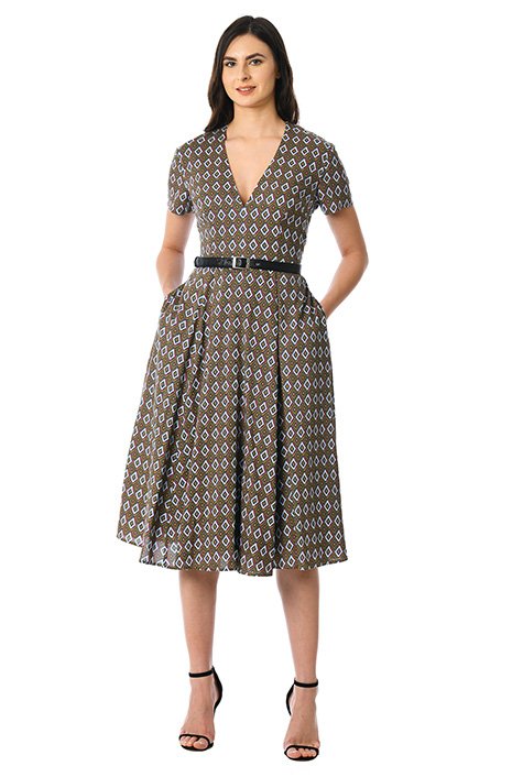 Shop Diamond print belted dress | eShakti