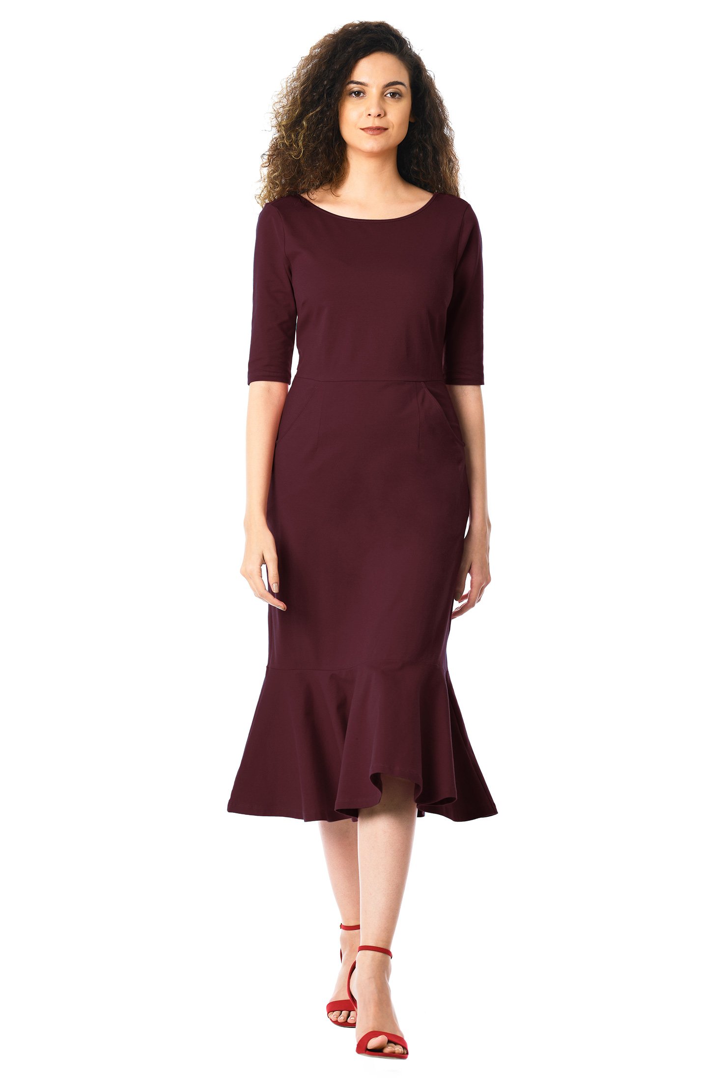 Shop Cotton knit flounce hem sheath dress | eShakti