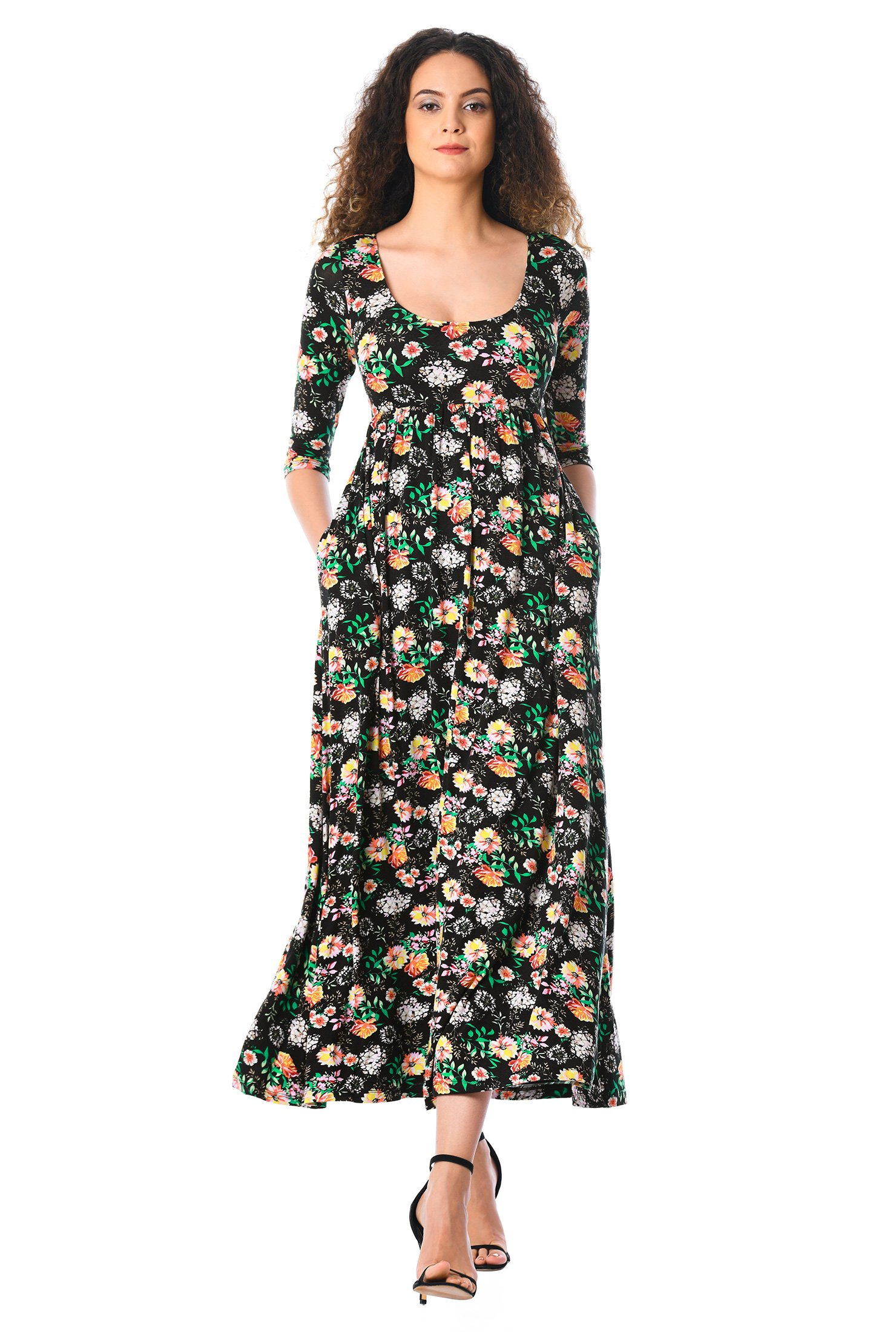 Shop Floral print cotton knit empire dress | eShakti