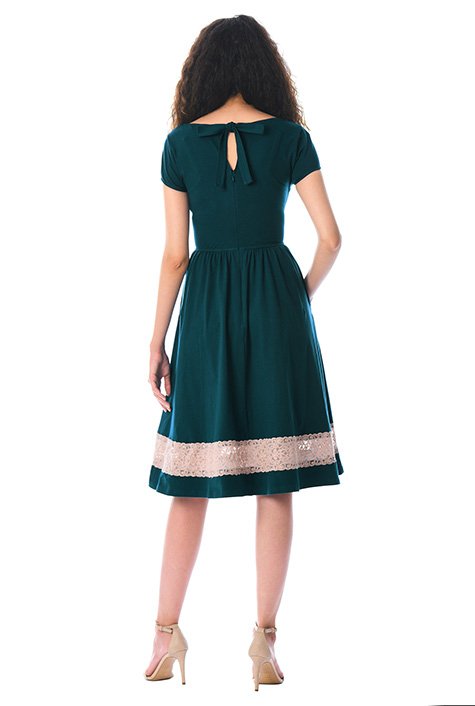 Lace trim cotton knit bow tie back dress