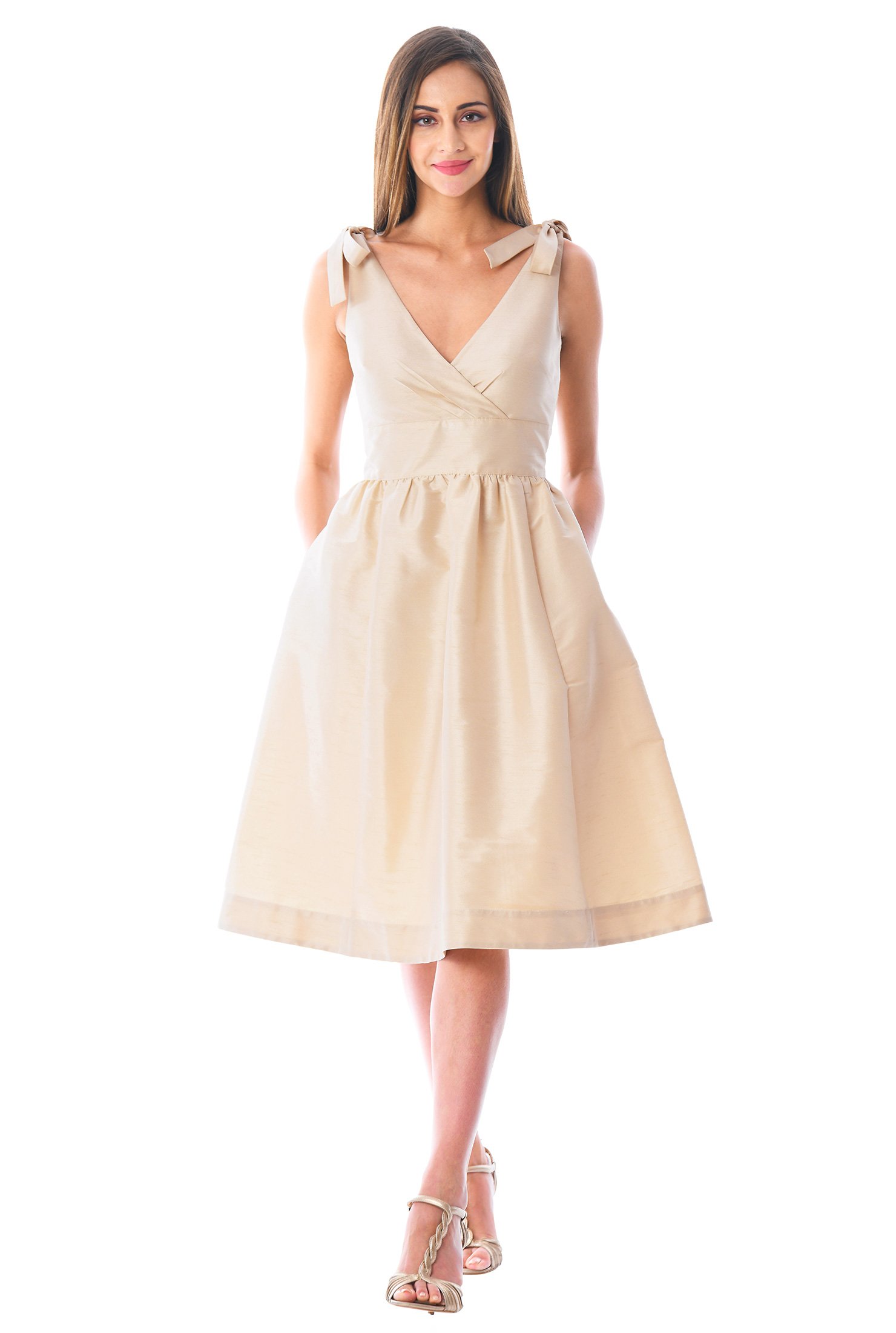 Shop Shoulder ties surplice dupioni dress | eShakti