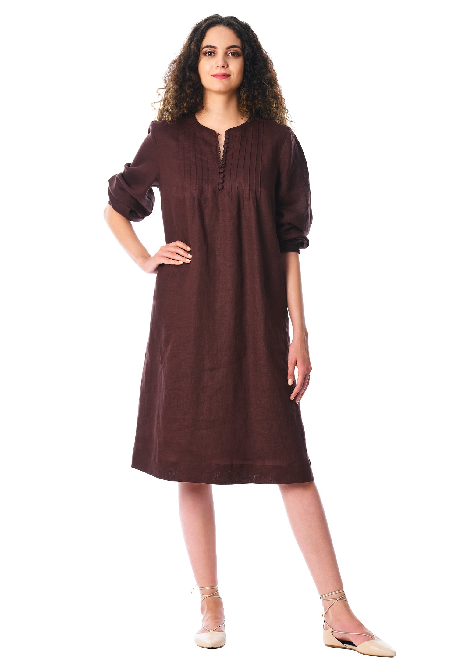 Shop Pintuck pleat linen shift dress | eShakti