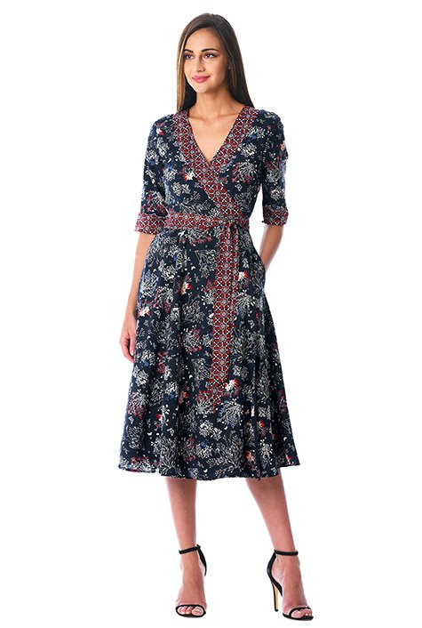 Shop Mixed floral print crepe wrap dress | eShakti