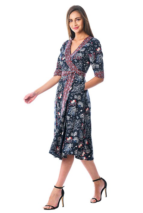 Shop Mixed floral print crepe wrap dress | eShakti