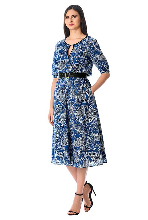 Shop Paisley print keyhole surplice cotton dress | eShakti