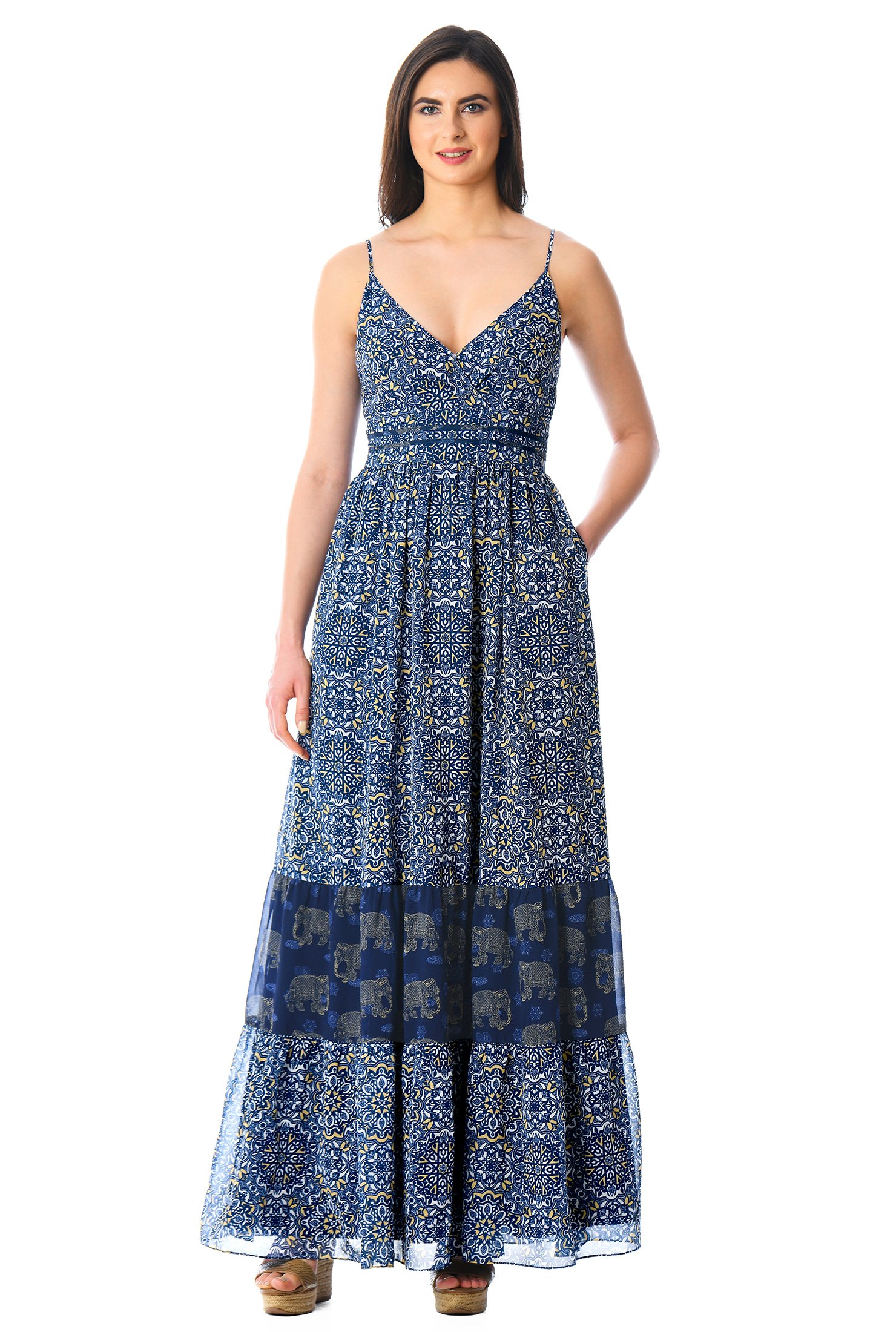 Shop Mosaic and elephant print georgette maxi dress | eShakti