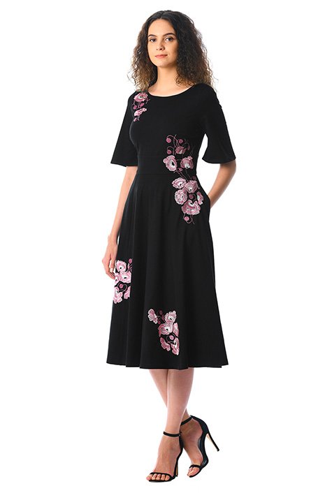 Shop Floral embellished cotton knit dress | eShakti