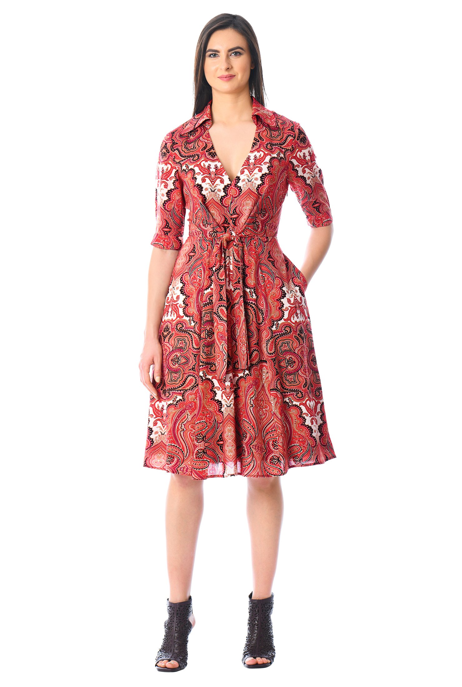 Shop Tie front paisley print dress | eShakti