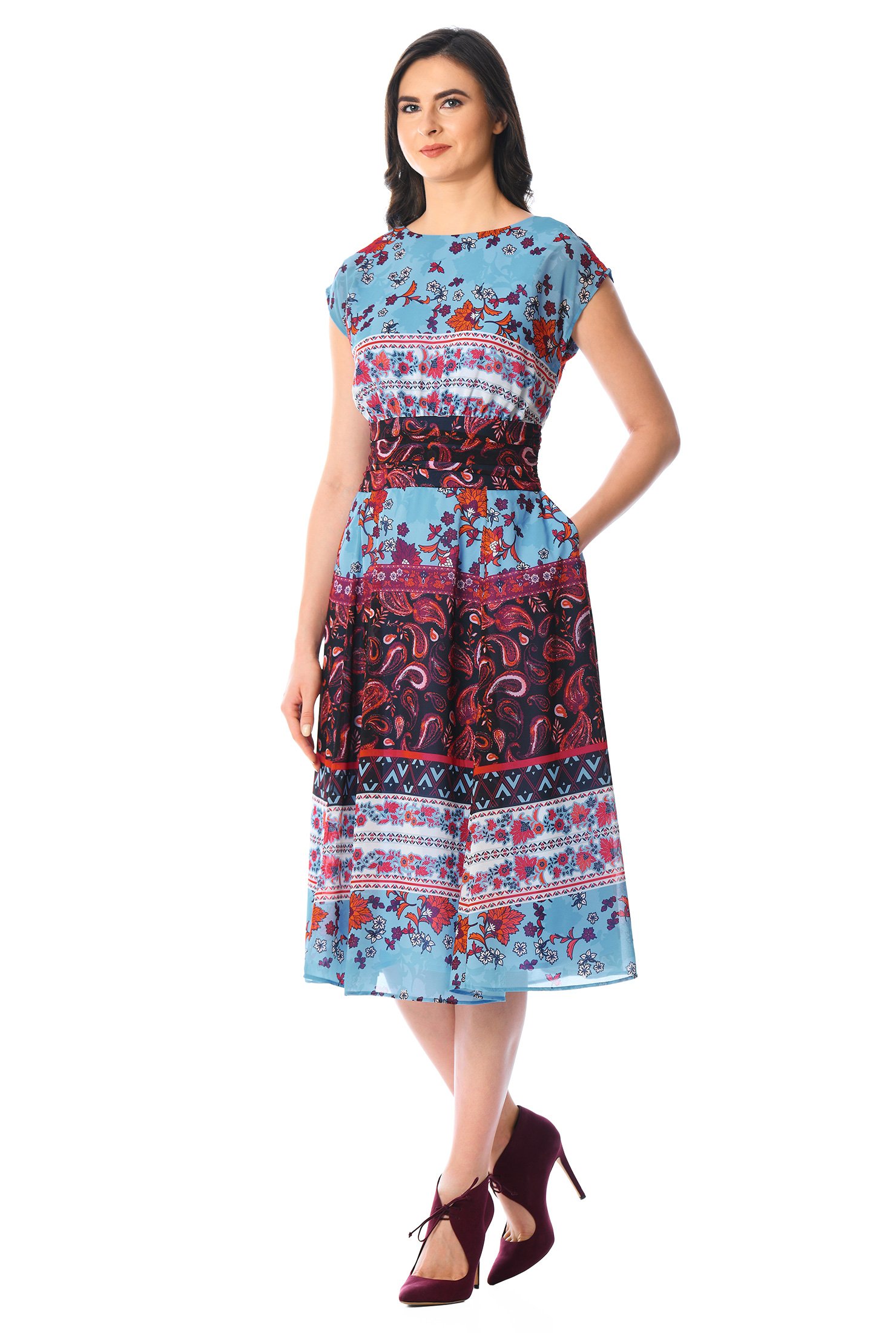 Shop Floral paisley scarf print georgette dress | eShakti