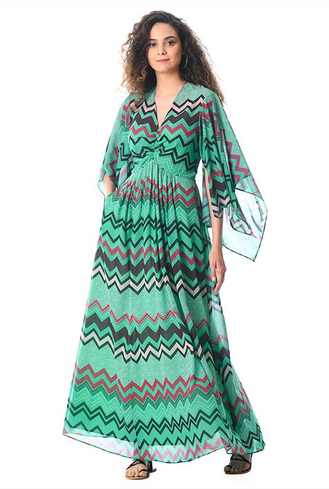 Shop Kimono sleeve chevron print georgette maxi dress | eShakti