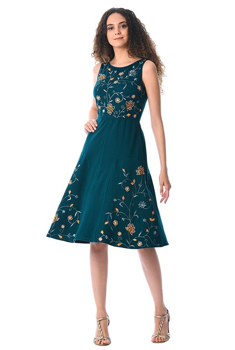 Shop Floral vine embellished cotton knit dress | eShakti