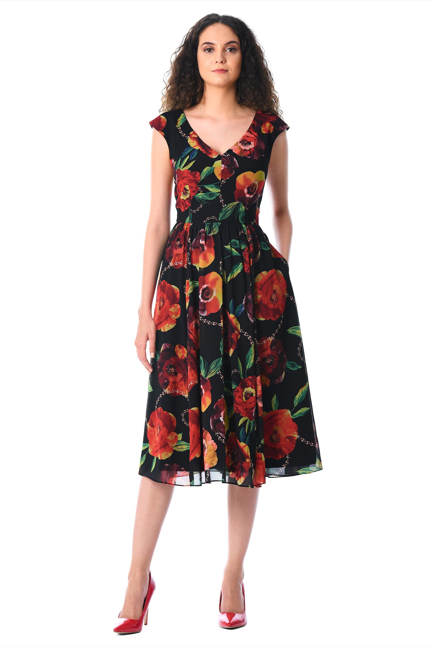 Shop Overblown floral print georgette dress | eShakti