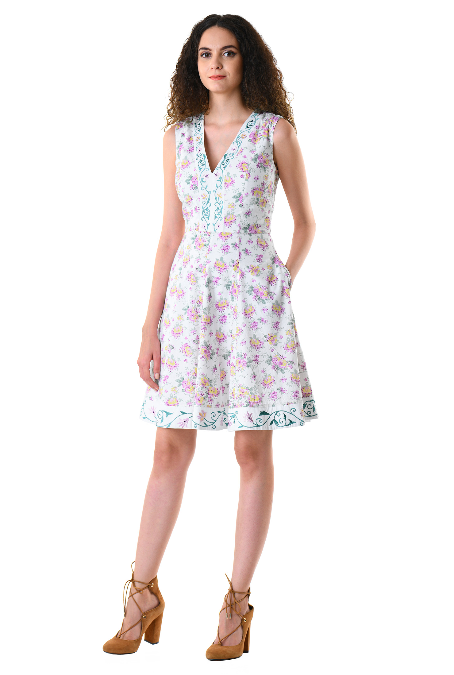 Shop Embellished floral print cotton dress eShakti