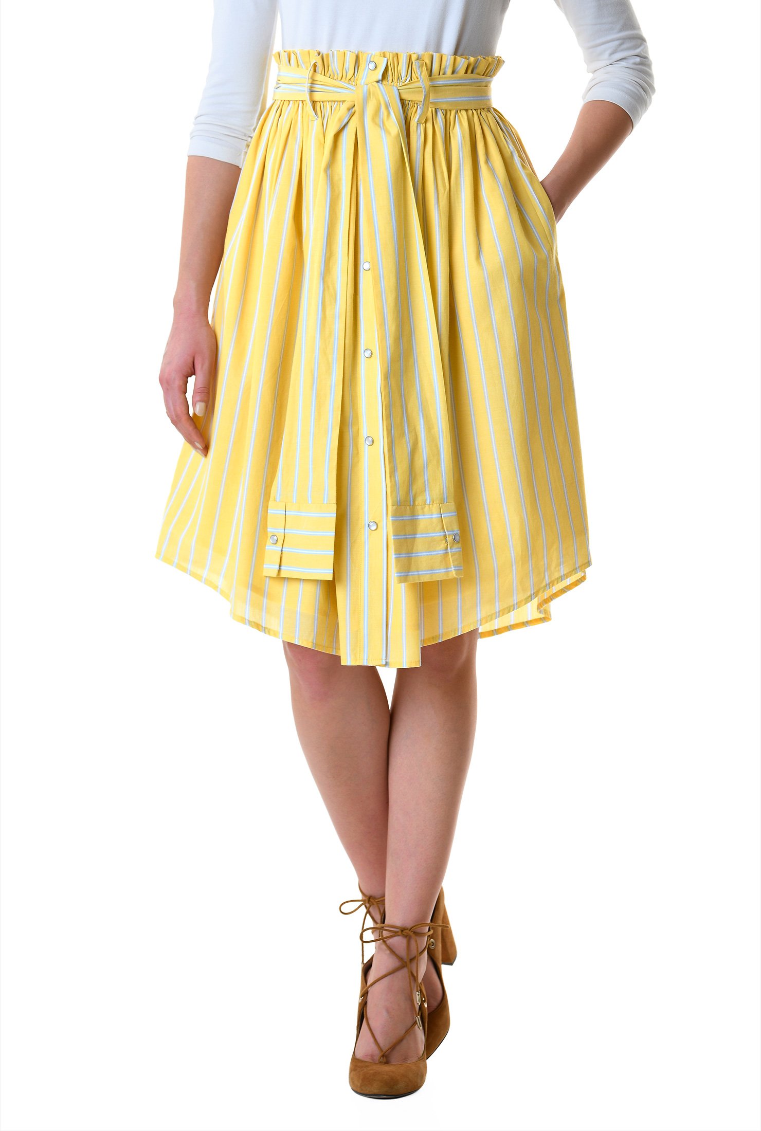 Shop Shirt sleeve ties cotton stripe skirt | eShakti