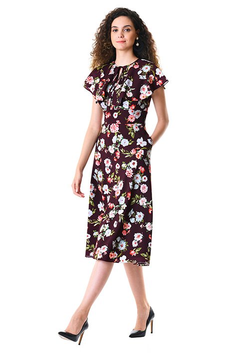 Shop Ruffle floral print crepe dress | eShakti