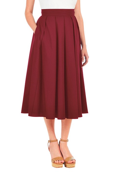 Shop Pleated cotton poplin midi skirt | eShakti