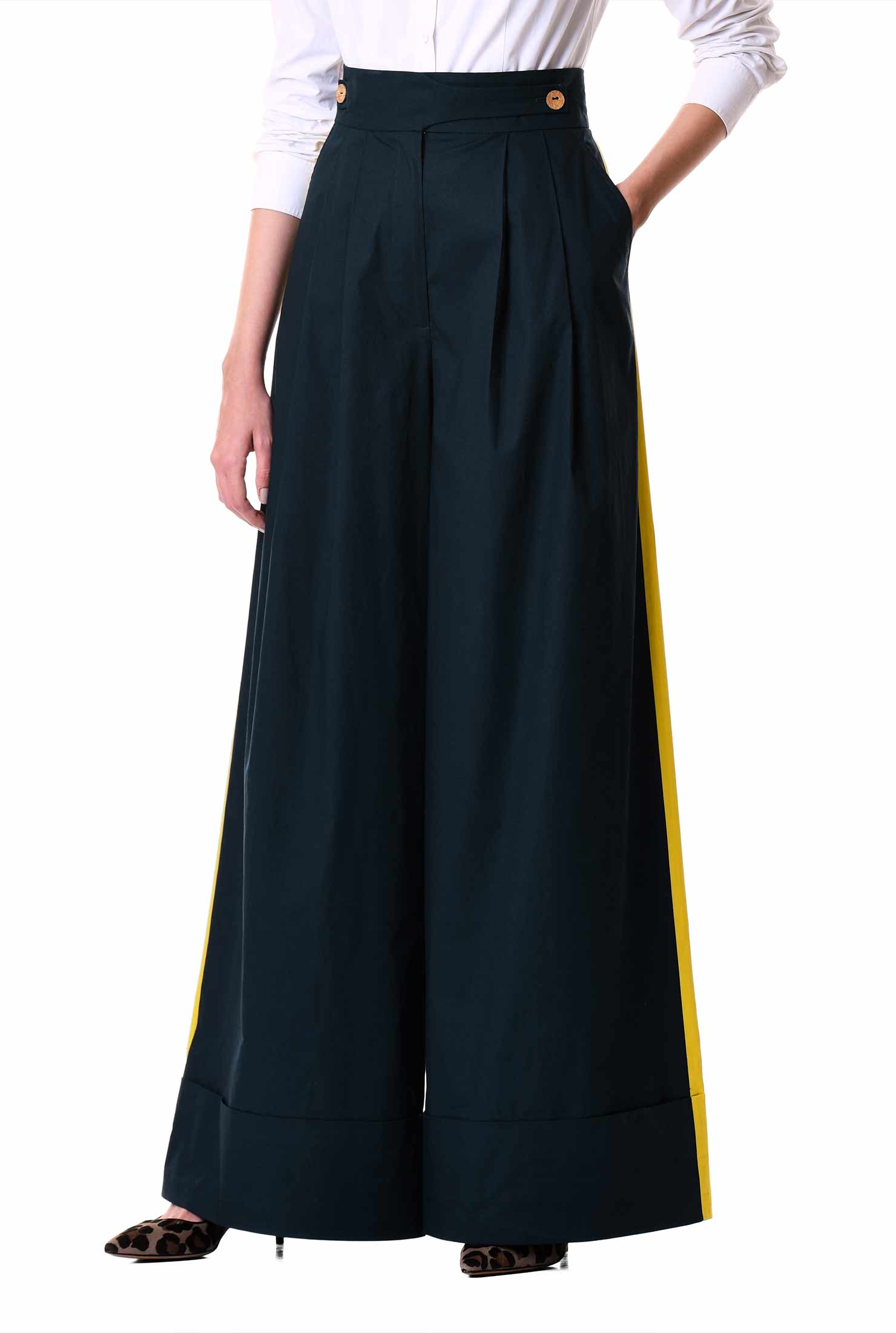 Shop Contrast stripe poplin palazzo pants | eShakti