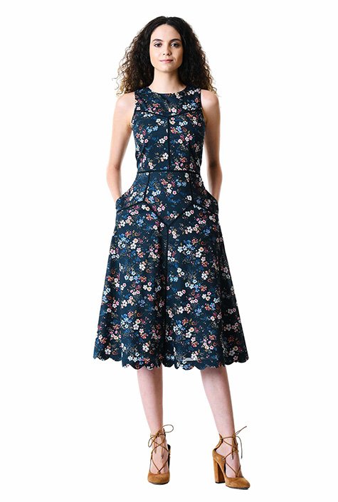 Shop Floral print lace trim cotton dress | eShakti